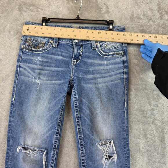 Vigoss The Dublin Capri Jeans Womens Size 7 Blue Distressed Embellished Denim - Picture 2 of 13